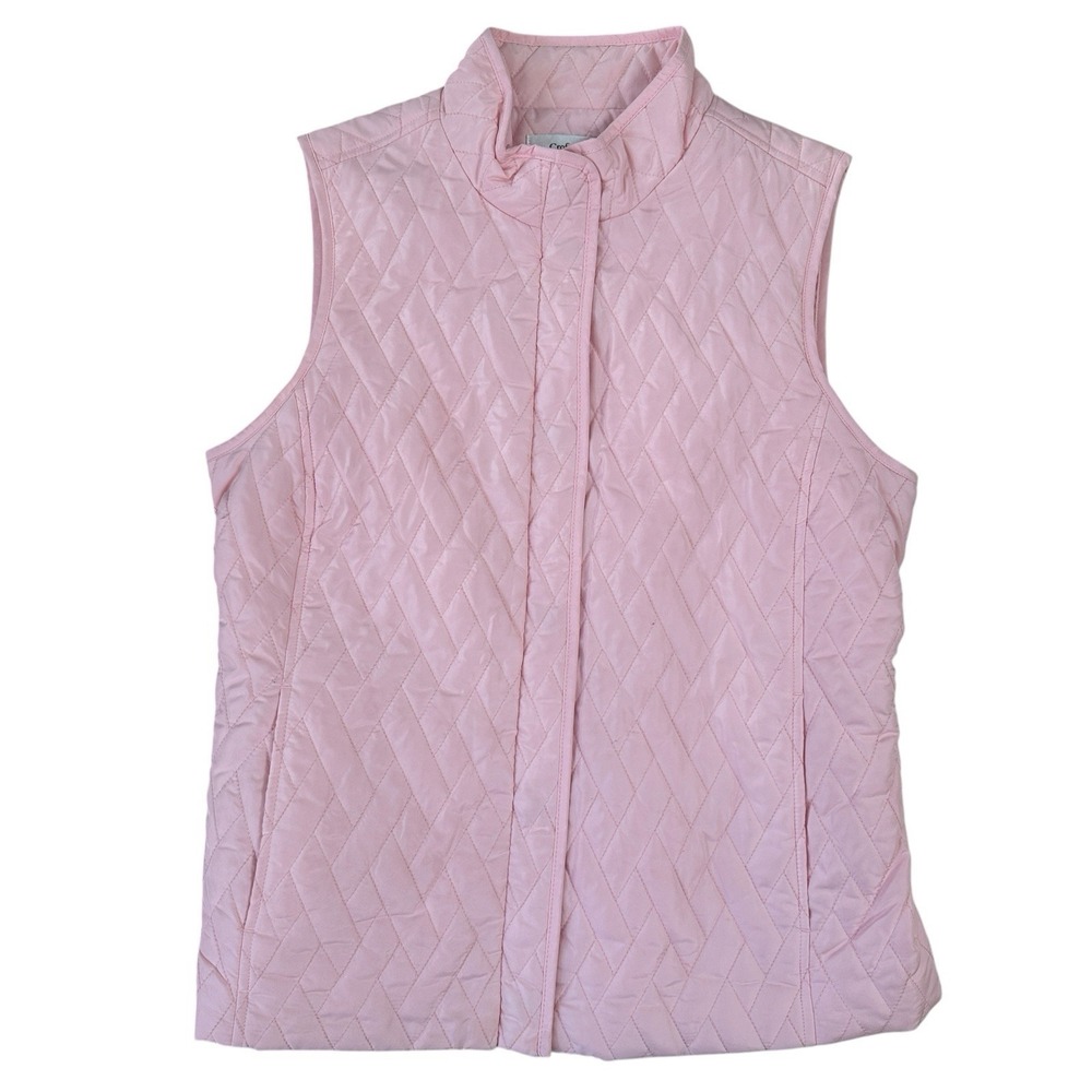 Croft Barrow Quilted Vest Women's Size Medium Pink Snap Buttons Pockets Adjust